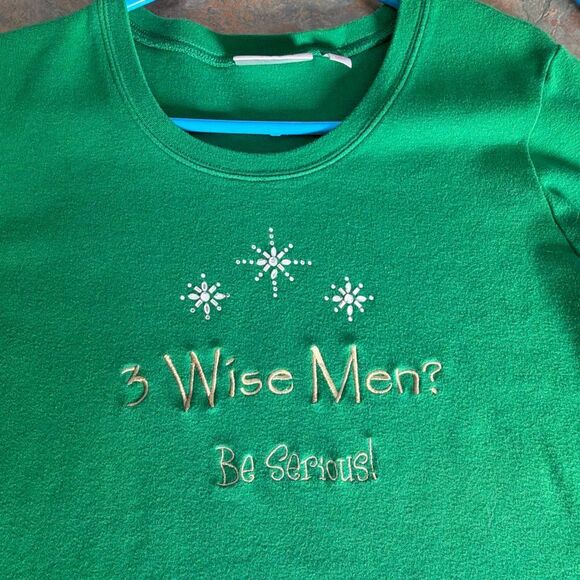 Quacker Factory Tops - Quacker Factory 3 Wise Men? Be serious Green Crewneck Shirt Medium